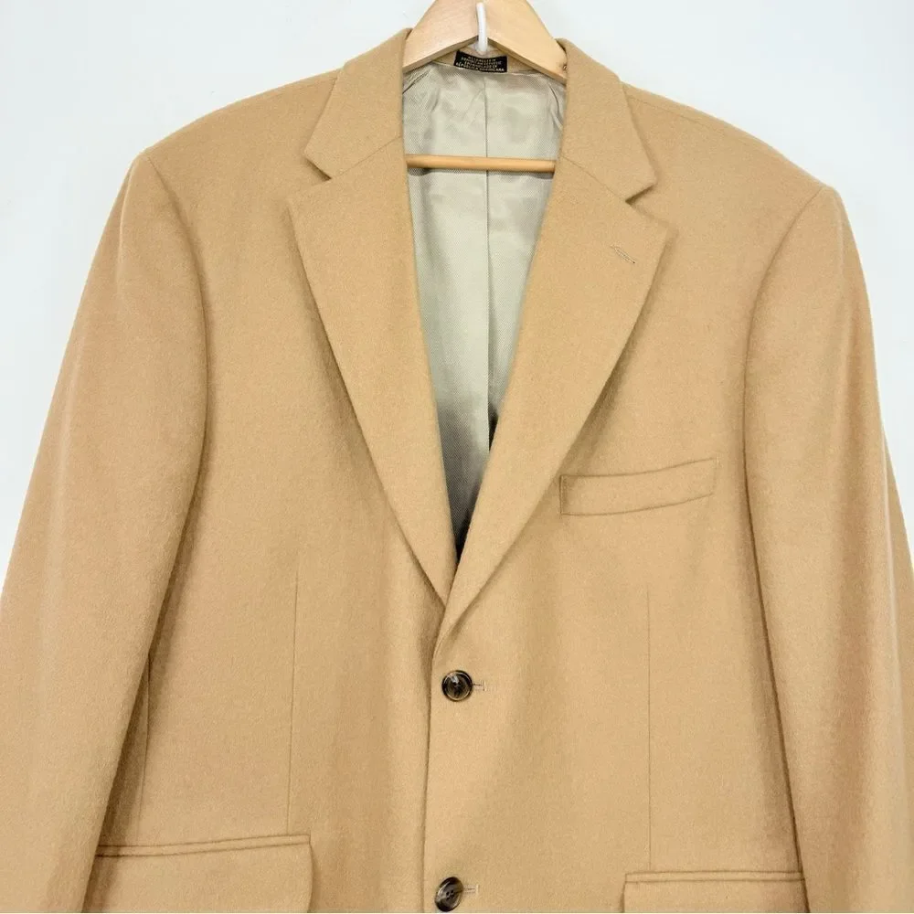 Stafford Tan Camel Hair Wool Double Button Blazer Suit Coat